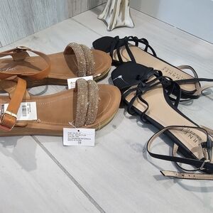 Black and Tan Strappy Sandals Lot Size 7.5